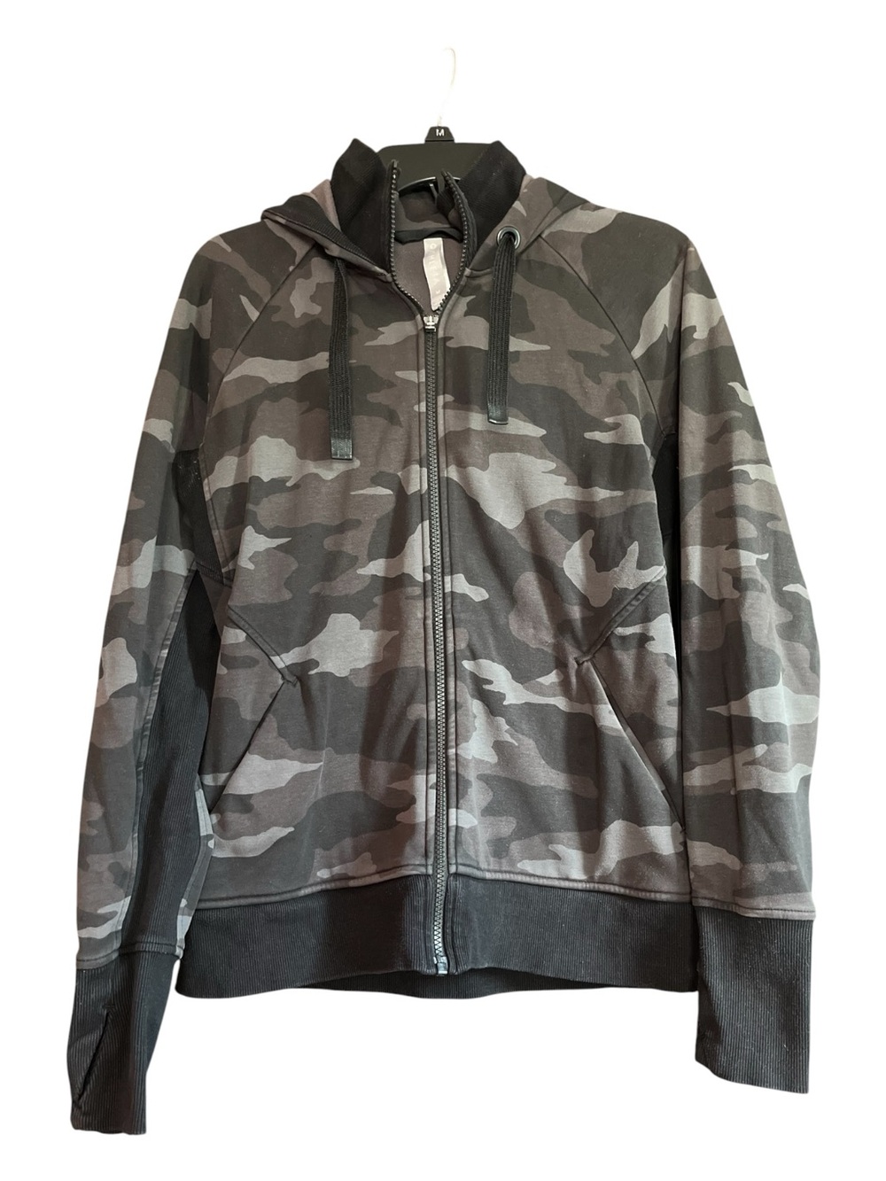 Athleta Triumph Printed Camo Hoodie Full Zip Jacket Grey Black M